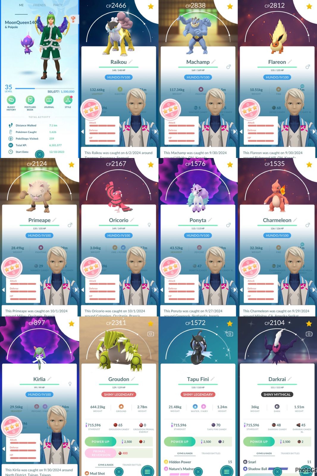Pokemon Go Account – Lv35 Mystic 115 Legendary 8 Shiny 2 Hundo Raikou Hundo Charmeleon Shiny Mythical Darkrai 2700 Coin Shiny Legen Tapu Fini Shadow Midreavus Gmail