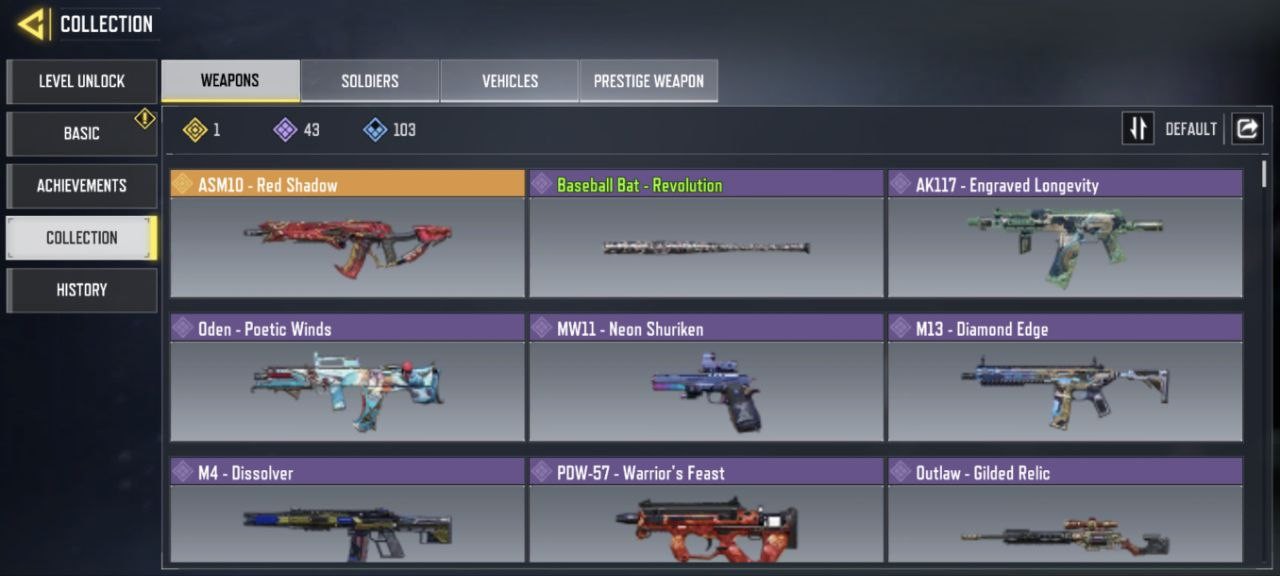 Call of Duty Mobile Account – Legend Gun(ASM10) 43 Epic Guns 22 Skins Dance: 10