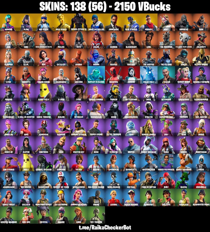 Fortnite Account ( PLAYSTATION / XBOX / PC / MOBILE / NINTENDO ) (WONDER, GLOW, OMEGA (STAGE 5), GOLD MIDAS, REAPER AXE, JOHN WICK) (138 Skins)