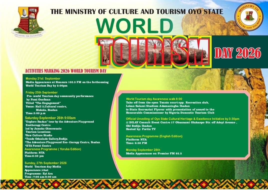Oyo State Unveils Activities to Mark World Tourism Day, 2026.