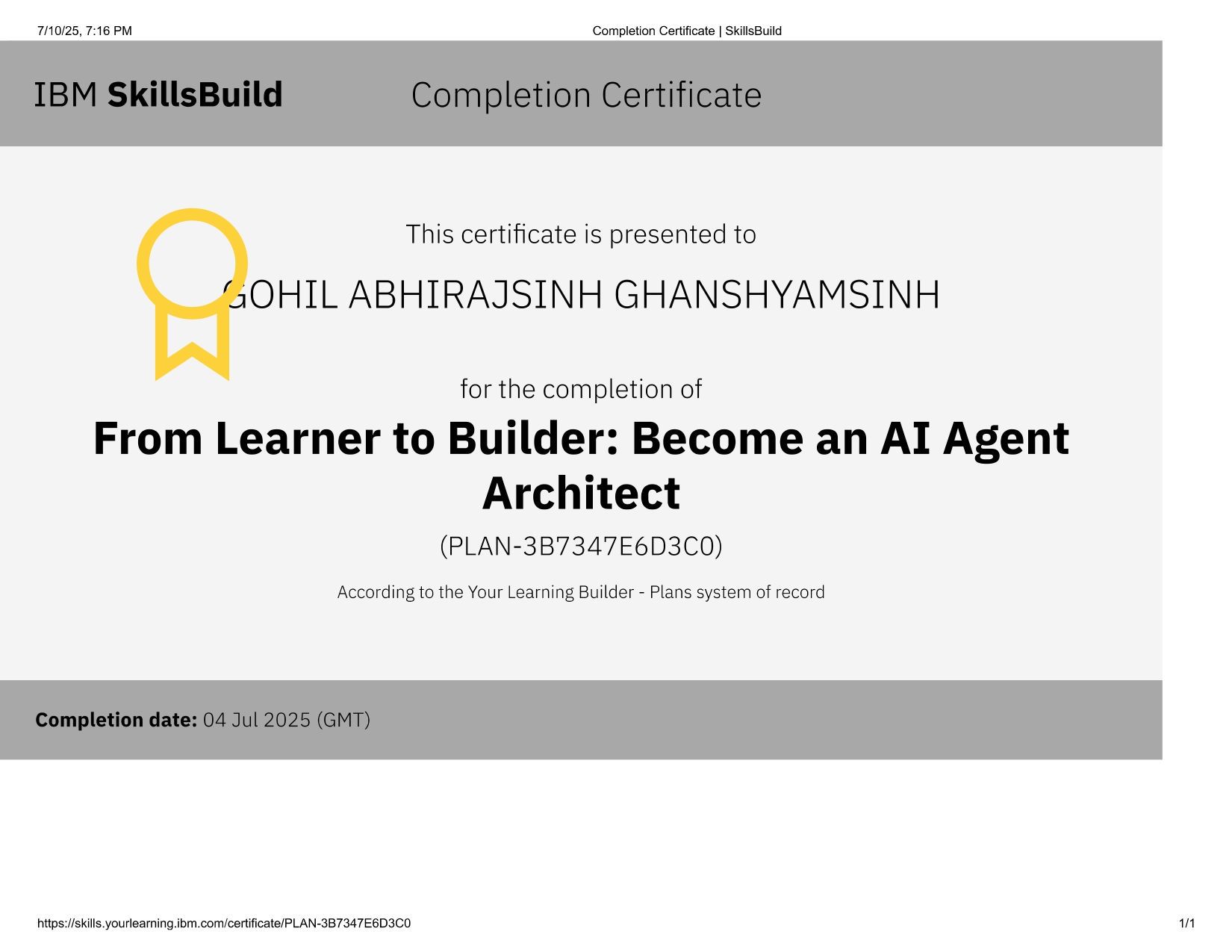 AI Agent Architect at IBM Skill Build