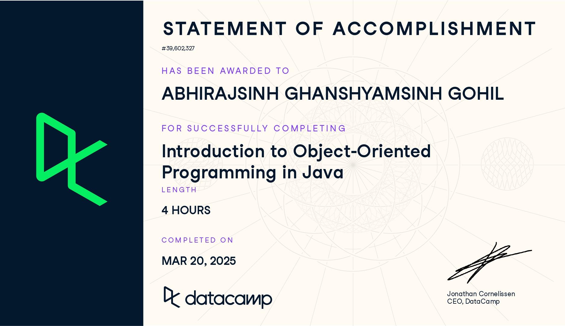 Introduction to Object-Oriented Programming in Java at DataCamp