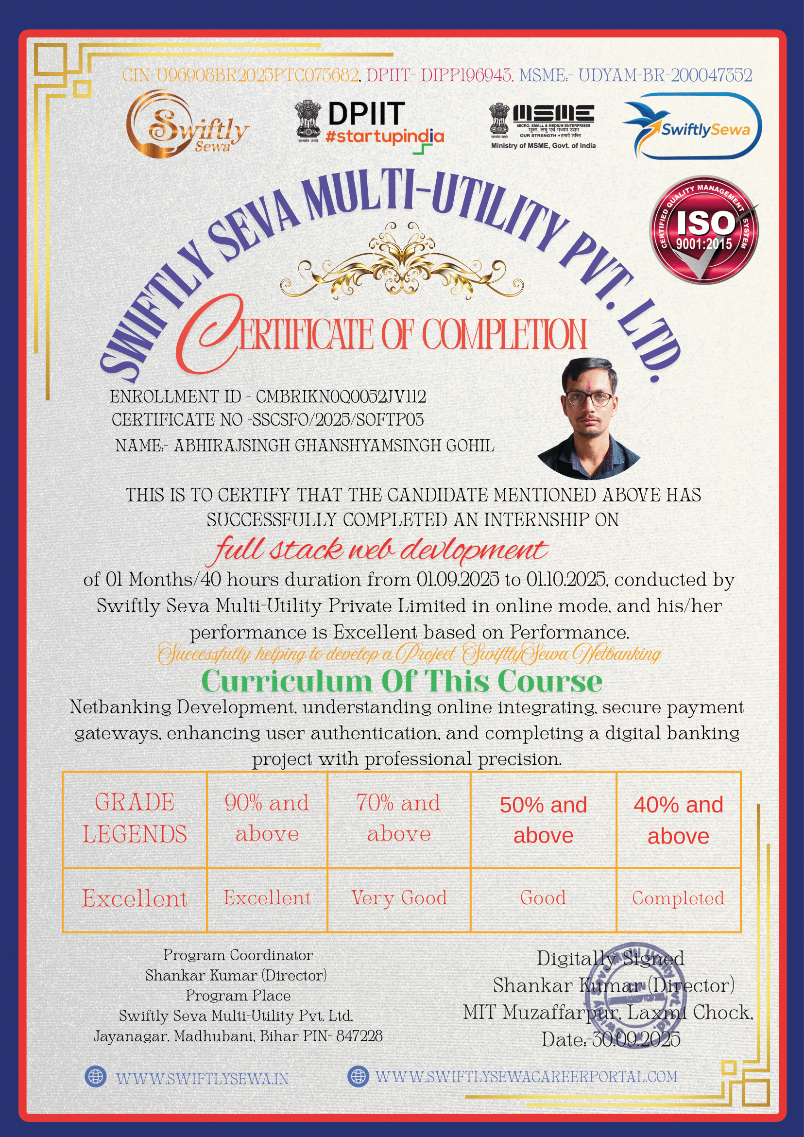 FullStack Developer Intern at Swiftly Seva Multiutility Pvt. Ltd.