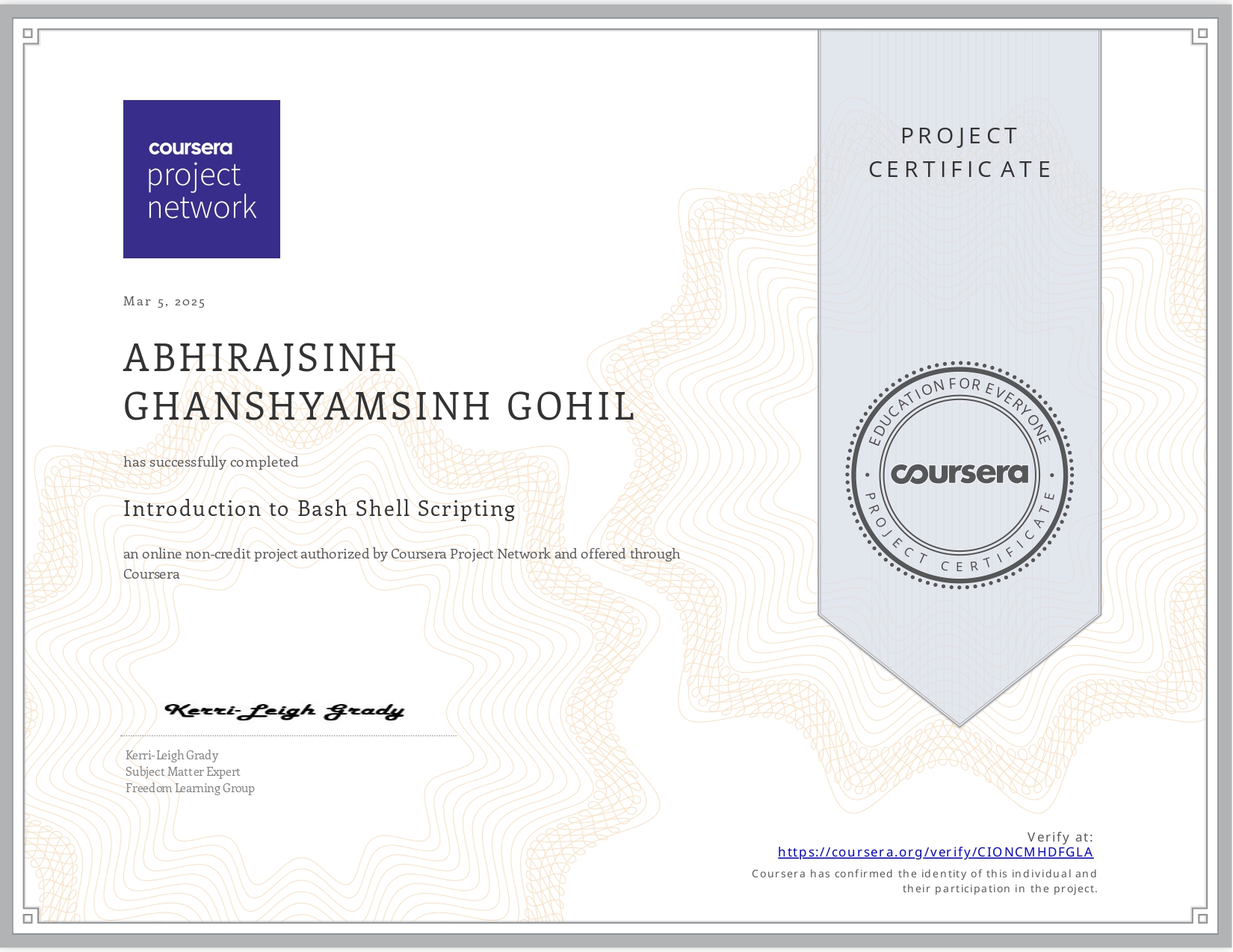 Introduction to Bash Shell Scripting at Coursera