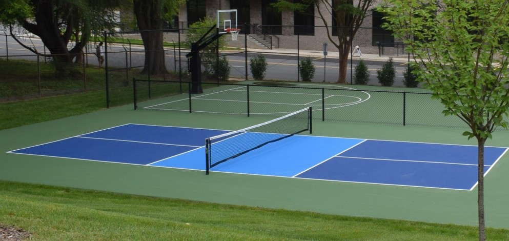 Multi-sport court with pickleball lines