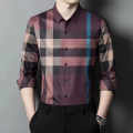 Burberry Check Wine Premium Quality Formal Shirt-thumb-0