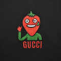 Gucci Strawberry Embroidered Black Polo T-shirt-thumb-3