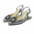Manolo Blahnik Grey Premium Leather Heel Sandals-thumb-0