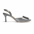 Manolo Blahnik Grey Premium Leather Heel Sandals-thumb-2