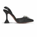 Amina Muaddi Black Begum Sling Satin Heel Sandals-thumb-2