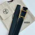 Hermes Black & Golden Premium Quality Leather Belt-thumb-0