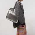 Charles & Keith Sianna Crinkle-Effect Slouchy Grey Tote Bag-thumb-5