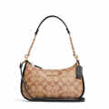 Coach Teri Signature Canvas Shoulder Brown Bag-thumb-0