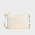 Charles & Keith Duo Quilted Slouchy Cream Hobo Bag-thumb-2