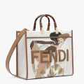 Fendi Roma Khaki Embroidery Cream Tote Bag-thumb-0