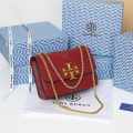 Tory Burch Eleanor Quilted Convertible Wine Shoulder Bag-thumb-0