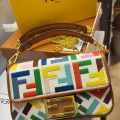 Fendi Roma Khaki Embroidery Tote Bag-thumb-0