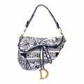 Christian Dior Canvas Embroidered Toile de Jouy Saddle Bag-thumb-0