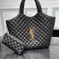 Saint Laurent Black Quilted Leather Maxi Icare Shopping Tote Bag-thumb-0