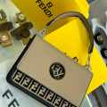 Fendi Beige/Black Zucca Embossed Leather Kan I F Top Handle Bag-thumb-0