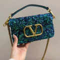 Valentino VLOGO small embellished Turq Blue leather shoulder bag-thumb-0