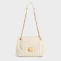 Charles & Keith Axel Faux Suede White Bowling Bag-thumb-0