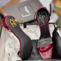 Saint Laurent Patent Wine Leather Heel Sandals-thumb-1