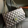 Chanel Jumbo Sponge Leather Metallic Grey Handbag-thumb-0