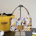 Fendi Baguette FF embroidery Multicolor Tan canvas bag-thumb-0