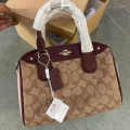 Coach Mini Bennett Satchel in Signature Wine & Beige Canvas Bag-thumb-0