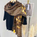 Fendi "FF" Designer Brown Silk Stole-thumb-5