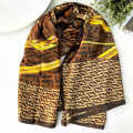 Fendi "FF" Designer Brown Silk Stole-thumb-0