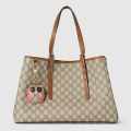 Gucci Emblem Beige Tote Bag With Charm-thumb-0