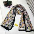 Fendi "FF" Designer Black Multicolor Silk Stole-thumb-0