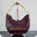 Balmain Embossed Moon Hobo Chain Wine Shoulder Bag-thumb-0