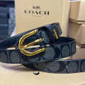 Coach Black Elastic Band Crystal Embellished Buckle Belt-thumb-0