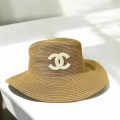Chanel Beige Straw Bucket Hat-thumb-0