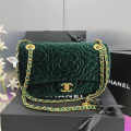 Chanel Velvet Camellia Green Flower Premium Bag-thumb-1