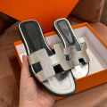 Hermes Silver Premium Quality Women's Flat Sandals-thumb-0