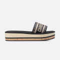 Dior Dway Platform Slide Deep Blue Embroidered Cotton Flat Sandals-thumb-0
