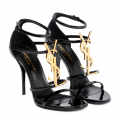 Saint Laurent Cassandra Black Leather Heel Sandals-thumb-4
