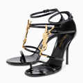 Saint Laurent Cassandra Black Leather Heel Sandals-thumb-6