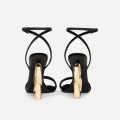 Saint Laurent Cassandra Black Leather Heel Sandals-thumb-2