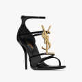 Saint Laurent Cassandra Black Leather Heel Sandals-thumb-0