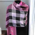 Burberry Pink & Purple Check Cashmere Scarf-thumb-2