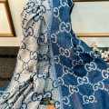 Gucci GG Monogram Logo Blue Silk Stole-thumb-1