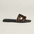 Hermes Oran Black Flat Sandals-thumb-0