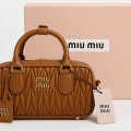 Miu Miu Arcadie Matlasse brown Nappa Bowling Bag-thumb-0