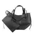 Polene Grained Black Leather Tote Bag-thumb-1