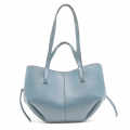 Polene Grained Blue Leather Tote Bag-thumb-0